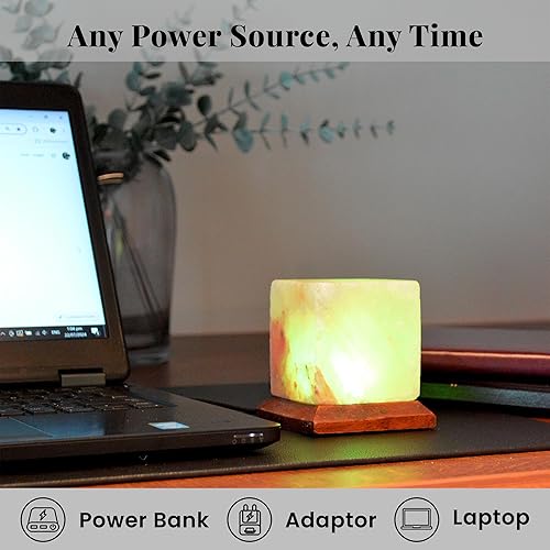 Miniatura 5 de Mini lámpara USB de sal de hoja del Himalaya, bombilla LED de 7 colores cambiantes, hecha a mano, luz nocturna de sal de roca de cristal para