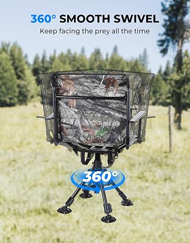 Miniatura 4 de KEMIMOTO Silla de caza ciega giratoria silenciosa de 360 grados, altura ajustable plegable rápido portátil cómoda silla de pesca de caza