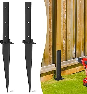 Fence Post Repair Kit, 2-Pack Fence Post Anchor with 3mm Heavy Duty Plate, 15.7-Inch Depth Metal Ground Spikes for Repairing Wood Post, Mailbox, Deck Railing, Black