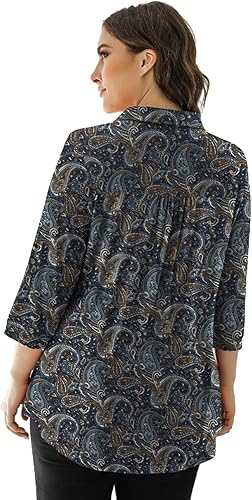 Miniatura 5 de REDHOTYPE Blusas de talla grande para mujer, camisas de manga 34, cuello en V, blusas casuales de trabajo