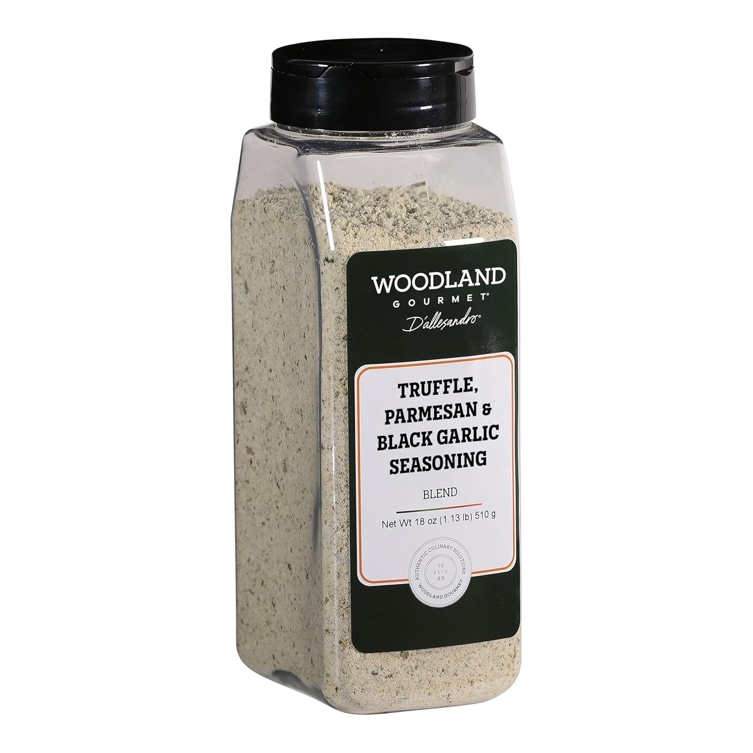 Truffle Parmesan & Black Garlic Seasoning, 18 oz – Gourmet Finishing Cheese Blend with Black Truffle Salt & Fermented Black Garlic, by Woodland Gourmet