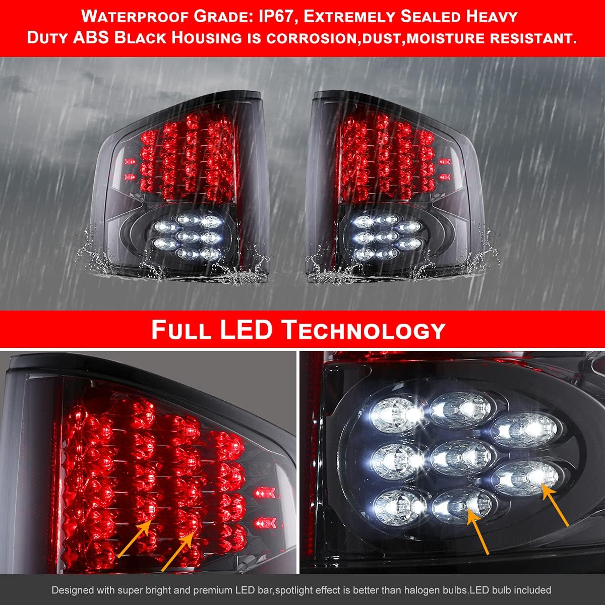 Nixon Offroad Tail Lights for Chevrolet Chevy S10 1994-2004 / GMC Sonoma 1994-2004 / Isuzu Hombre 1996-2000 Tail Lamps LED Rear Lights Car Rear Lamps Assembly Replacement (Chrome Housing/Smoke Lens)