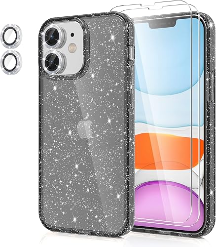 Diseño de funda con purpurina para iPhone 14 Pro Max con 2 unidades protector de pantalla y paquete de 3 protector de lente de cámara, funda de