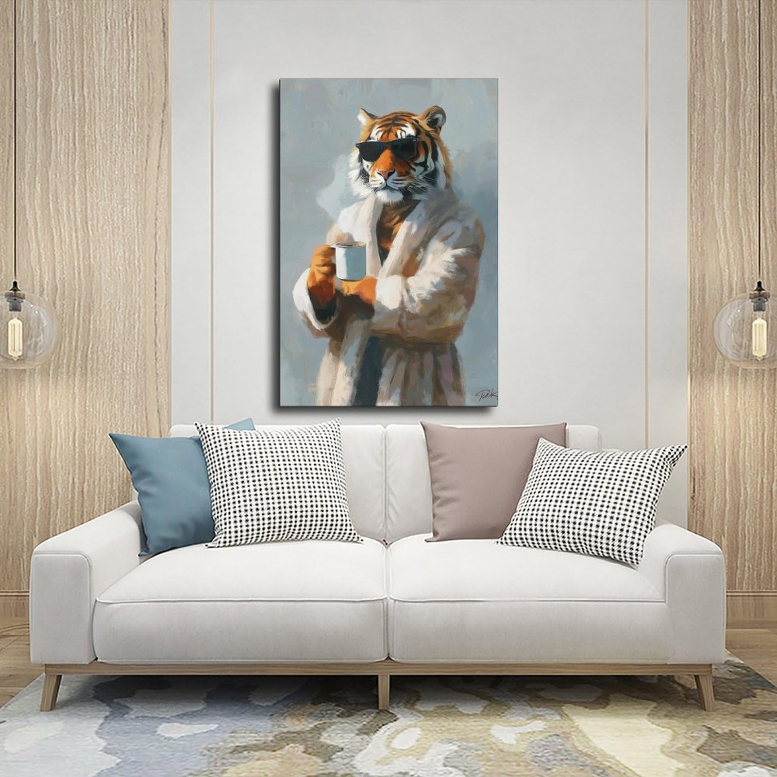 AGTHWE Póster de tigre bebiendo café, póster de lona para decoración del