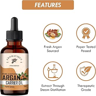 Aromatique Moroccan Argan Oil For Hair | Cold Pressed Multi-Purpose Oil for Hair & Skin | Nourishing, Frizz-Free, Shiny & Stronger-Looking Hair | SLS & Paraben Free | 15ml