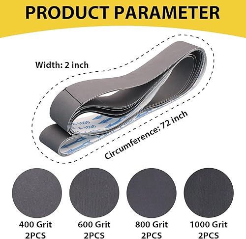 Miniatura 2 de 2 correas de lijado de 72 pulgadas, bandas de lijadora de carburo de silicio para afilar cuchillos, 2 unidades cada una de 400, 600, 800, 1000