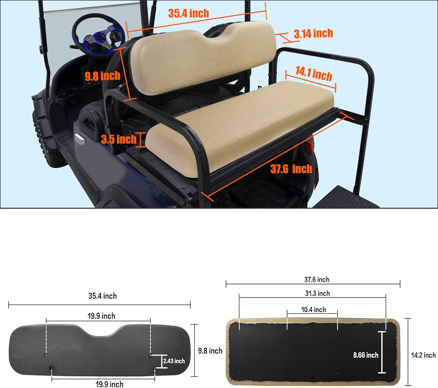 Upgraded Universal Replacement Cushion For Golf Cart Rear Seat, Golf Cart Back Flip Seat Cushion Fits For Most of EZGO, Club Car, YAMAHA Carts