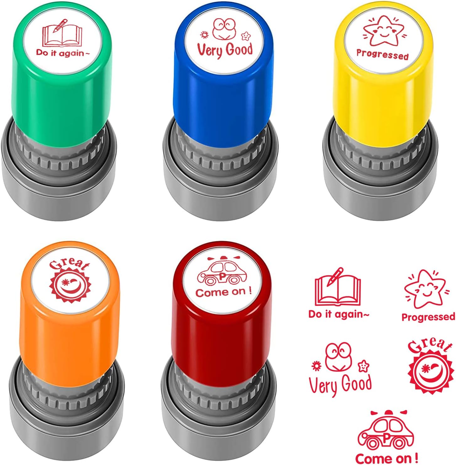 VGOODALL 5pcs Teacher Stamps for School,Self-Inking Rubber Stamps School Stamps for Kids Education Teachers Review School Prizes