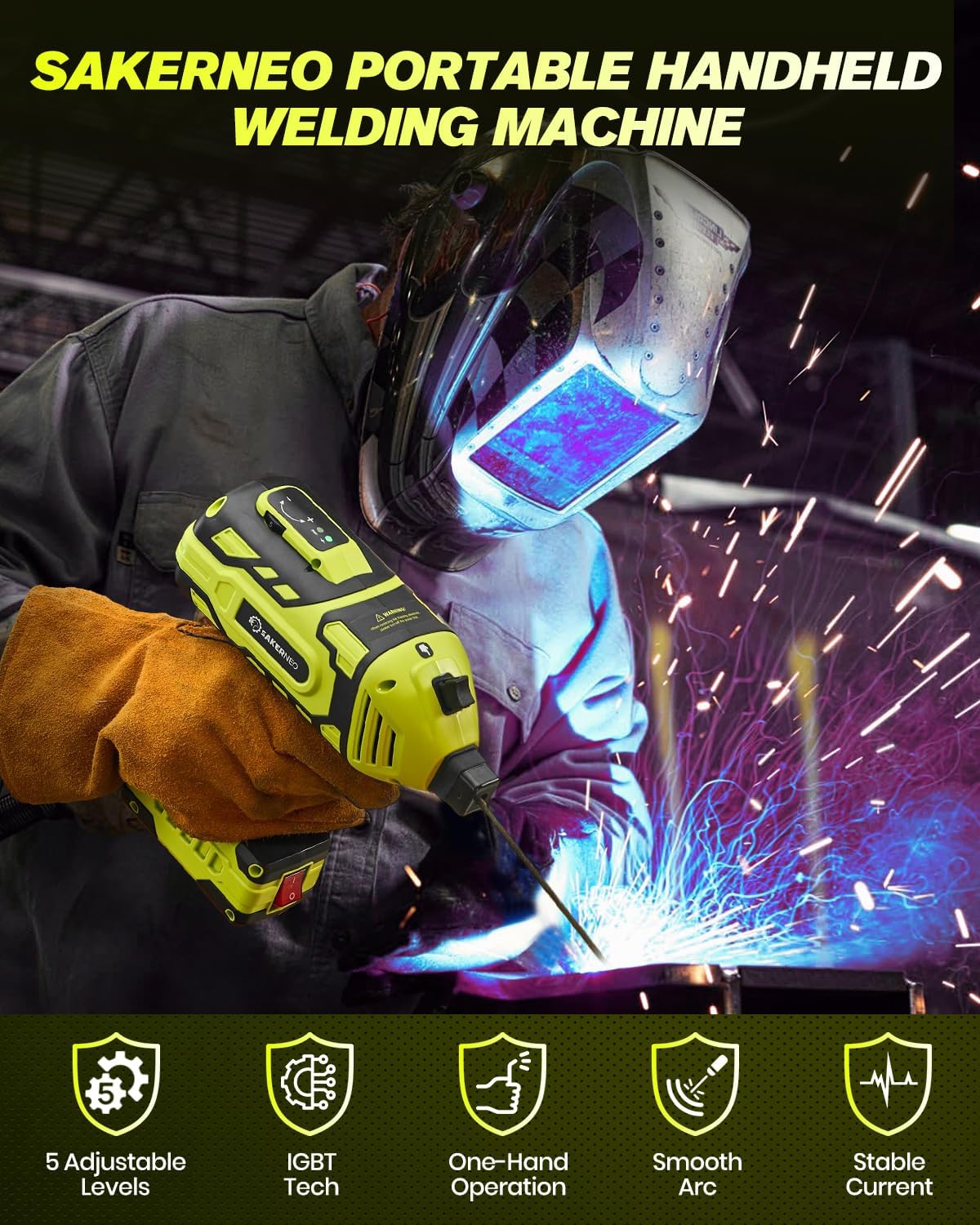 Portable Handheld Welding Machine 110V with IGBT Inverter, 5-Level Adjustable Current 20-120A, Compact Lightweight Design for Stick Welder, DIY Projects, and Professional Use (GREEN)