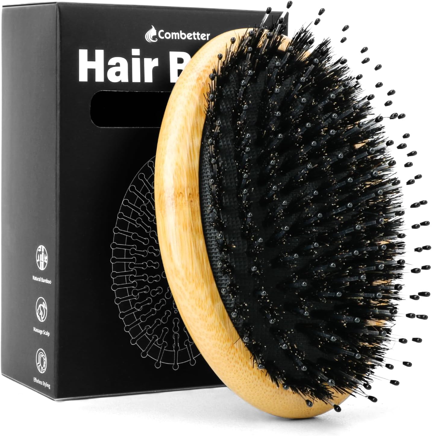 イノシシ毛ヘアブラシ コンプタースムージングスカルプ刺激装置&amp;イノシシ毛ブラシ 髪の輝き、湿気、ボリュームを追加 - 縮れを