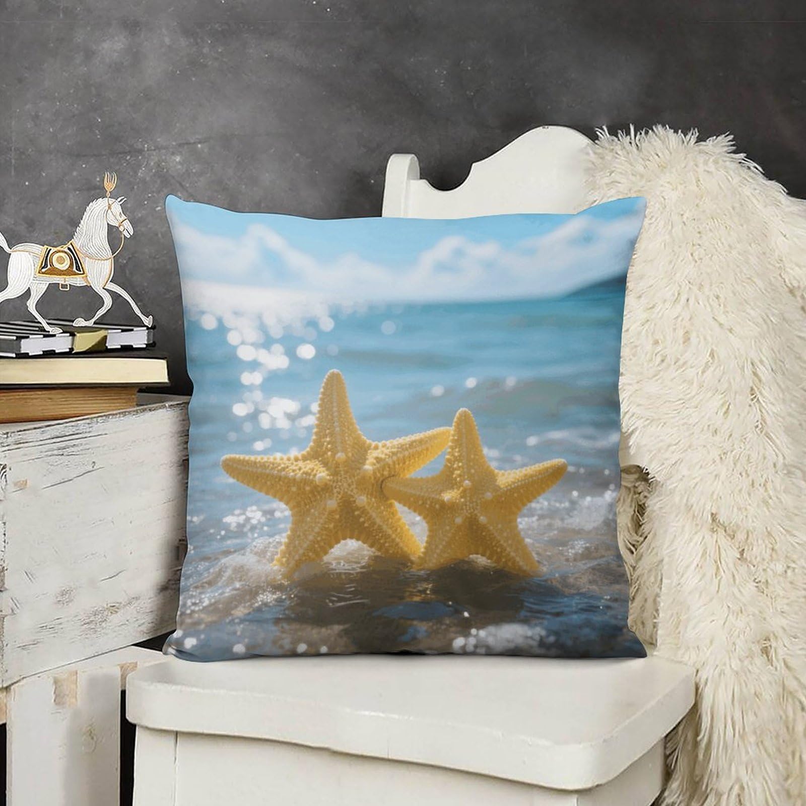 FodPand Boho Farmhouse Yellow Starfish on Beach Pillow Covers with Hidden Zipper 20x20 Soft Plush Cushion Cover Decorative Throw Pillow Cases for Couch Bed Sofa Living Room Indoor Outdoor Home Decor
