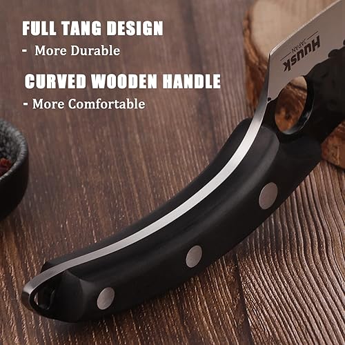Miniatura 7 de Huusk Cool Collectible Knives - Cuchillo de chef marrón mejorado y cuchillo japonés negro con funda de cuero y caja de regalo