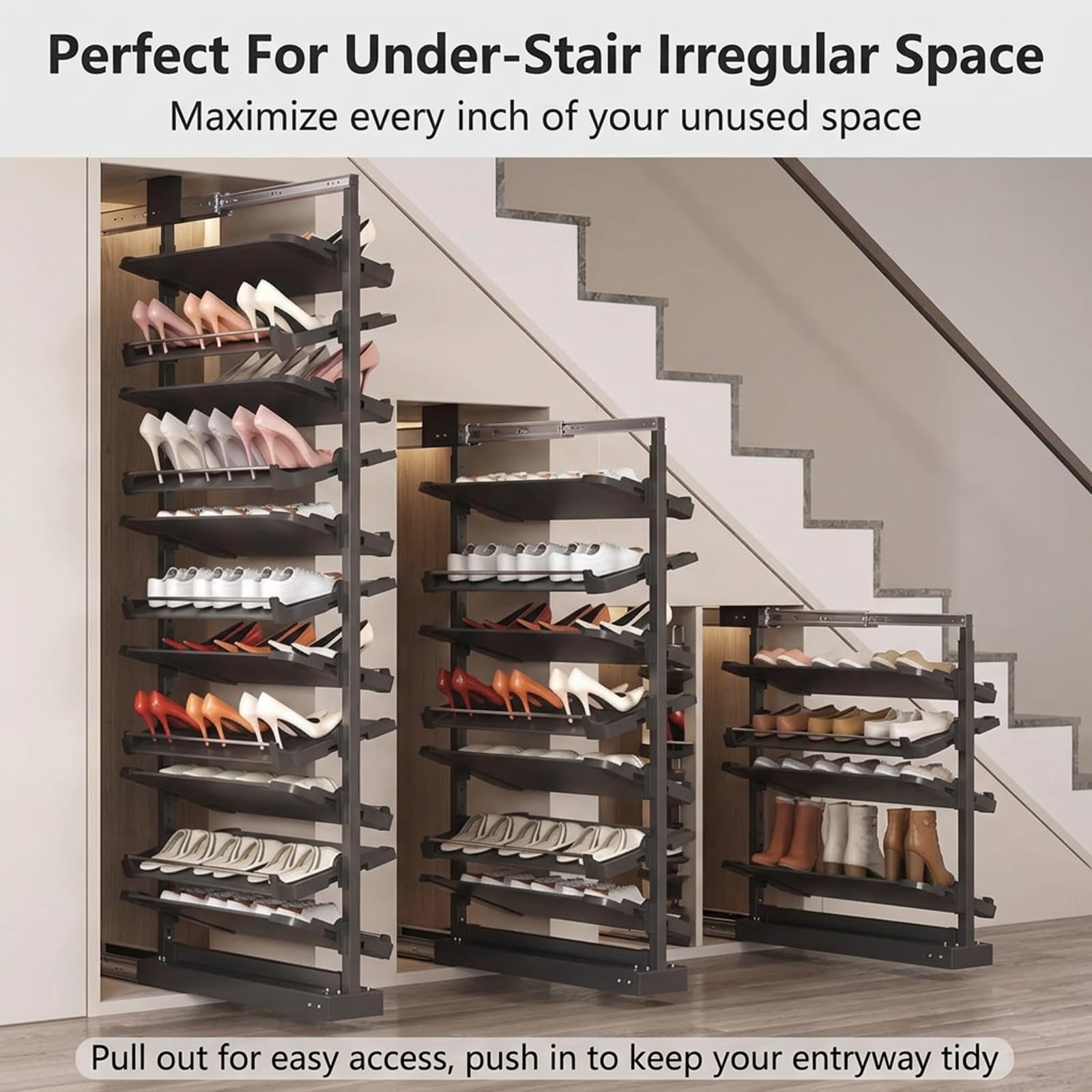 Organizador de Estante extraíble para Zapatos para Armario y ropero, Zapatero expansible, Altura Ajustable, retráctil, para dormitorios pequeños(Black B,14 Tier/D43CM)