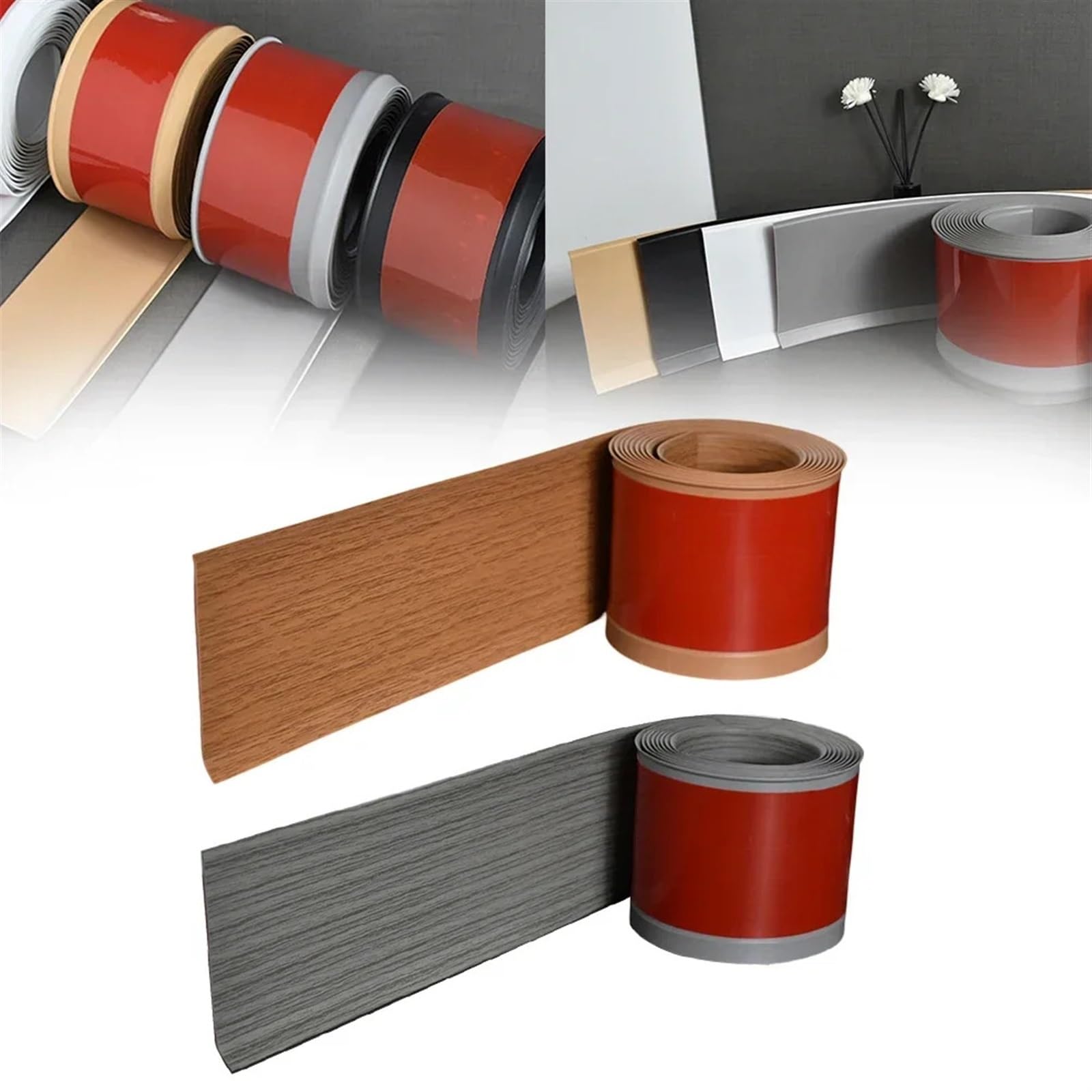 Remate De Rodapié 2 uds 2M rodapié de Pvc suave plástico sustrato impermeable moldura embellecedor ángulo for pared suelo esquina decorativa(Gray)