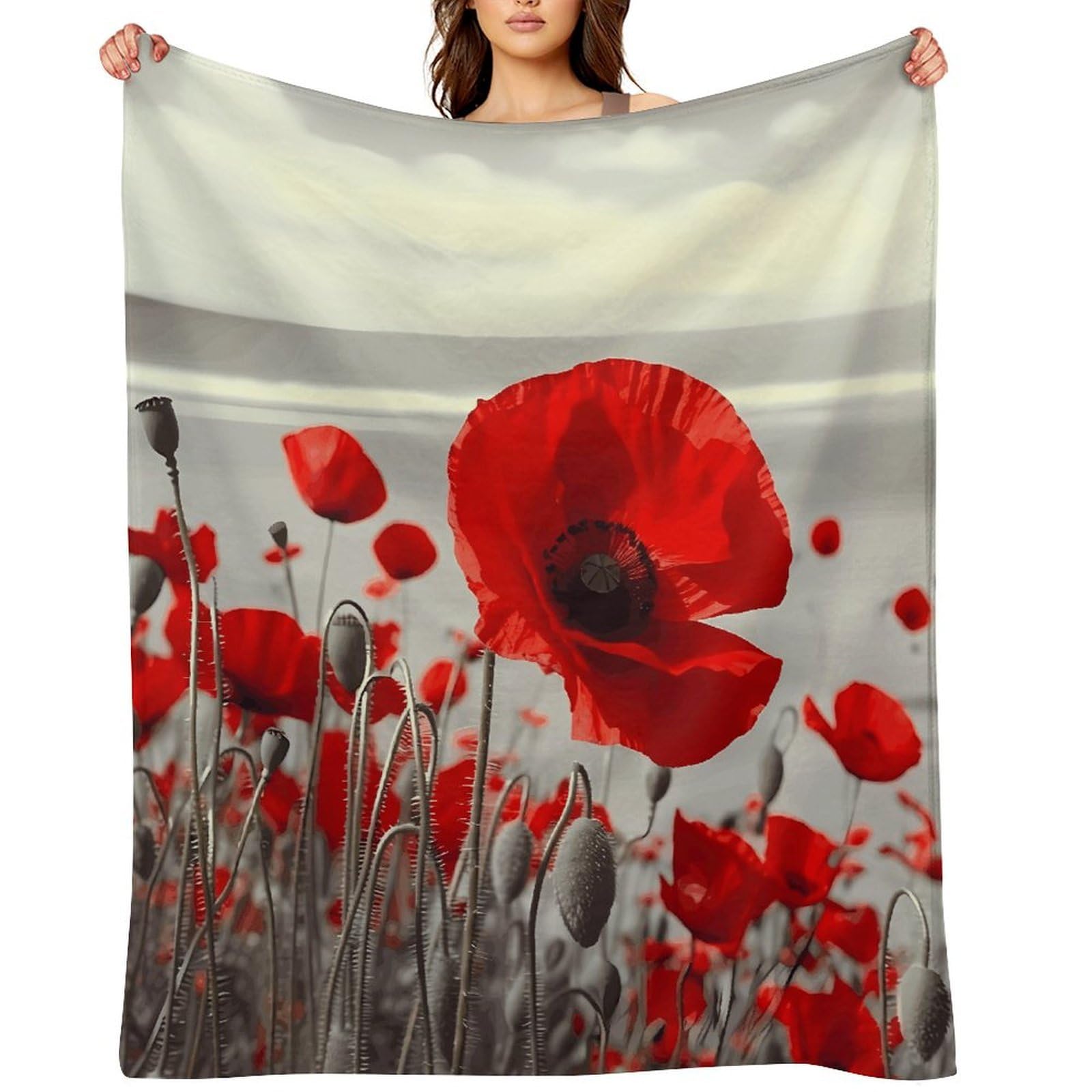 Red Poppy Flower Blankets Large Luxury Flannel Throw Blanket Fashion Thick Blanket for Sofa&Bed Blankets Cozy Ultra-Soft Bath Towel for Men&Women 30"x40"
