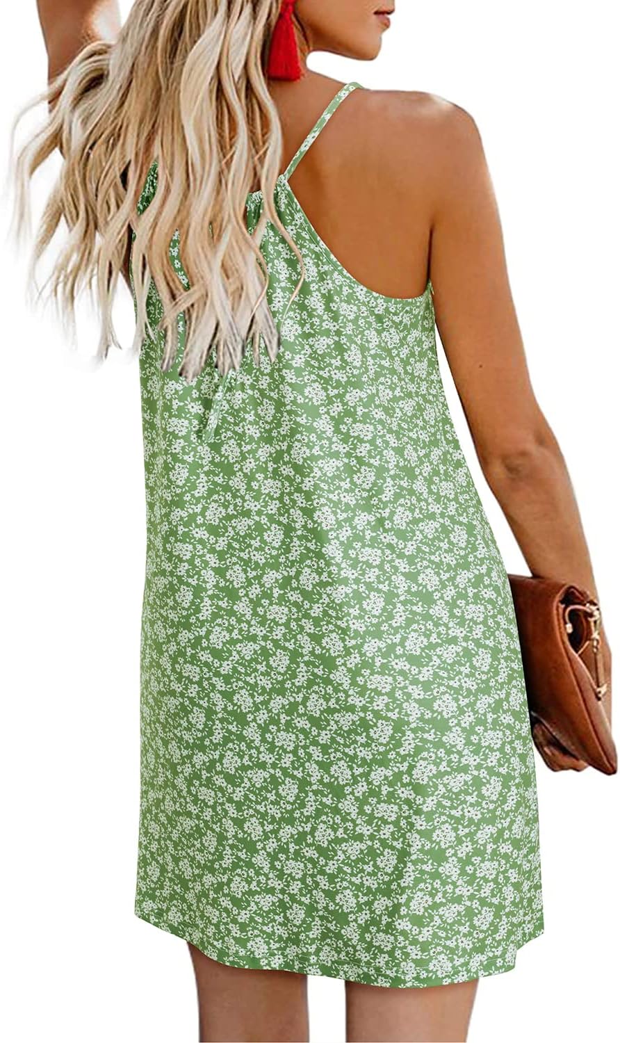 ULTRANICE Women's 2024 Summer Casual Beach Dresses Cover Ups Floral V Neck Spaghetti Strap Backless Mini Sun Dress - Image 4