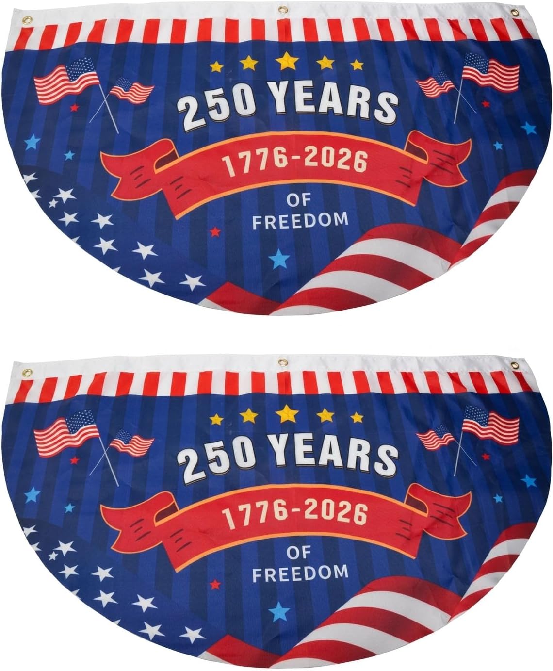 USA 250th Anniversary Flag Bunting, 2 Pack 1776-2026 American Commemorative Banner for Outdoor Porch Railing, 2x4 FT Fade Resistant Patriotic Fan Flag with 3 Brass Grommets