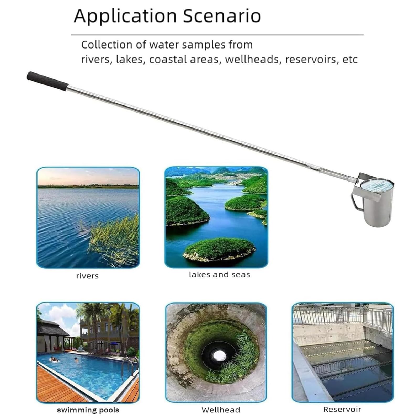 Kit di campionamento dell'acqua in acciaio inossidabile da 500 ml, girevole, campionatore di qualità delle acque profonde per il monitoraggio ambientale, profondità 1,4-6 m