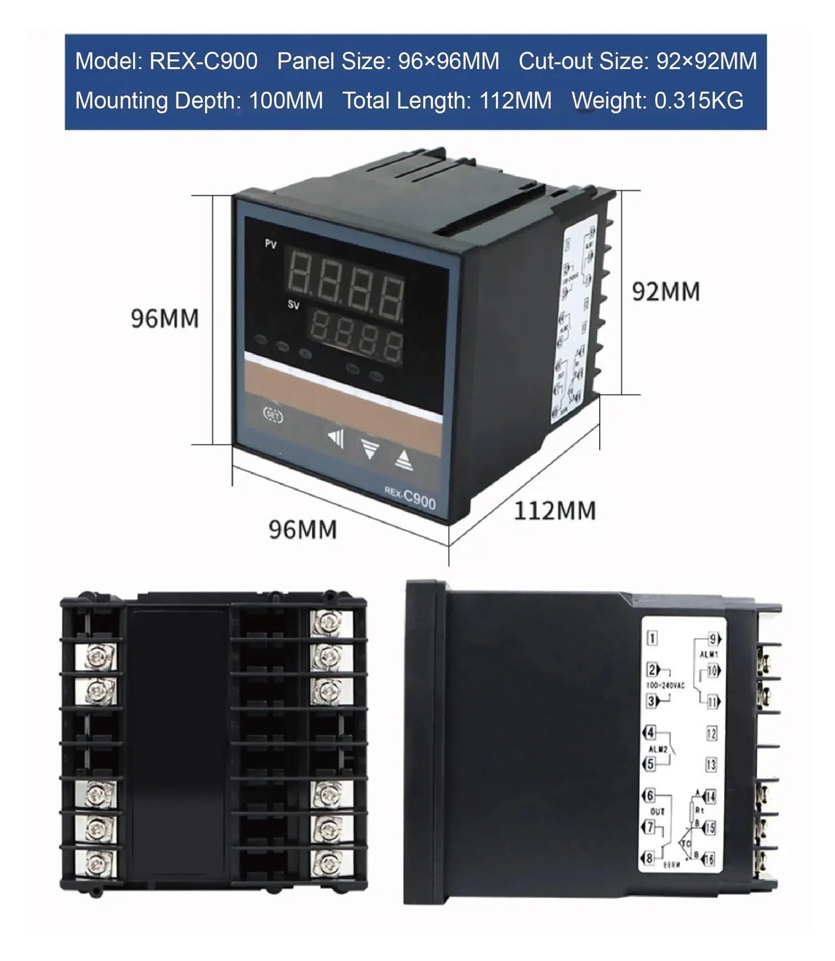 Controlador de temperatura PID digital C900 8AN con entrada universal y salida de 4-20 mA, relé de estado sólido