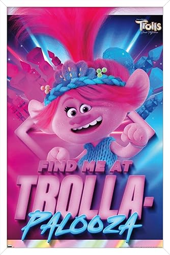 Trends International Trolls Band Together - Póster de pared de amapola, 14.72 x 22.37 pulgadas, versión enmarcada en blanco