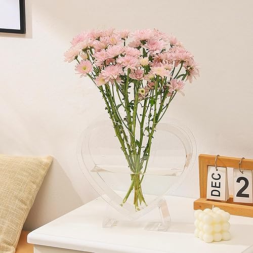 Jarrón de corazón, jarrón acrílico en forma de corazón para flores, florero de corazón, decoración del día de San Valentín, regalos del día de San