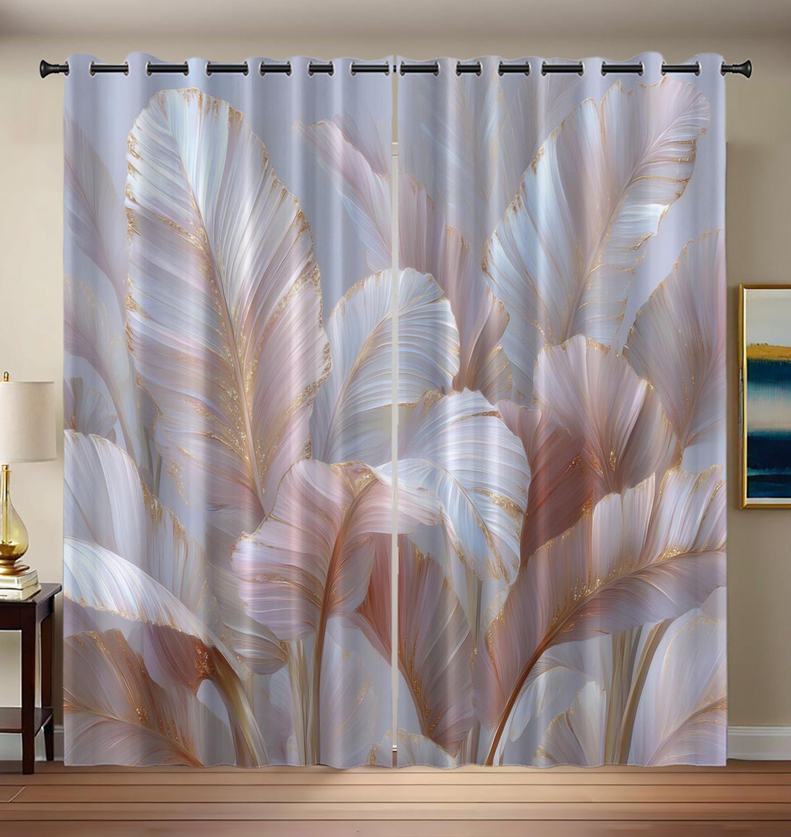 Rideau occultant thermique motif feuille de bananier rougir 140x240cm lot de 2