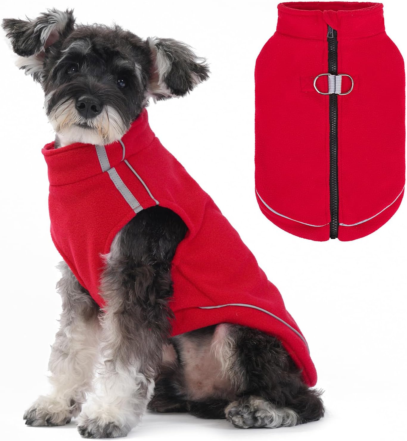 BEAUTYZOO Dog Fleece Vest Sweater Winter Jacket Zip Up Warm Pullover Step-in Dog Clothes with D-Ring Leash Cold Weater Reflective Coat Hoodie for for XS S M Dogs Puppy Cat Boy or Girl, Red Small