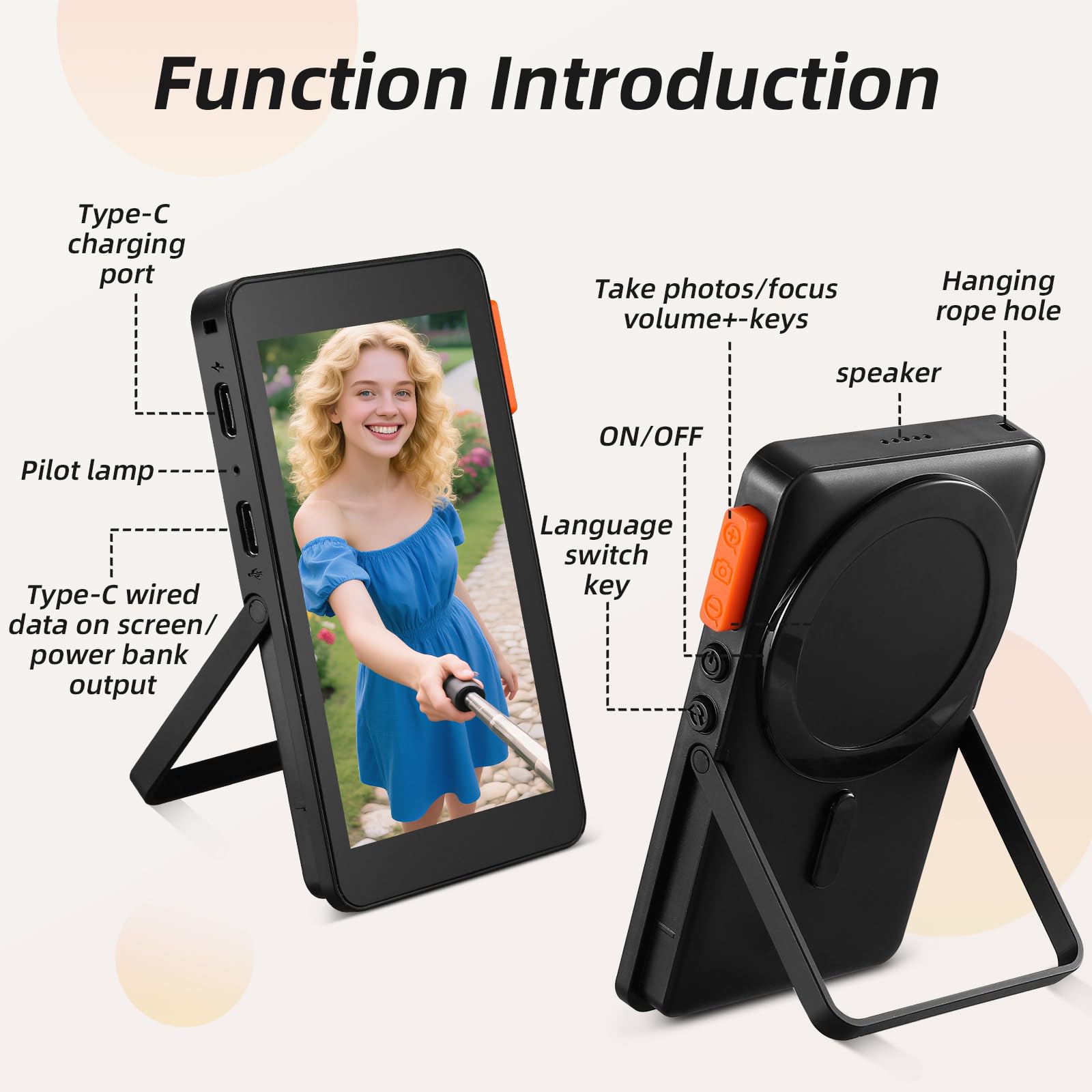 Koolertron 4 Zoll Handy Selfie Monitor mit Lautsprechern und Ständer, Magnet Rückkamera Selfie Monitor iPhone Android, Kabellos 20-50M, Selfie Bildschirm für Teleprompter YouTube TikTok Live Stream