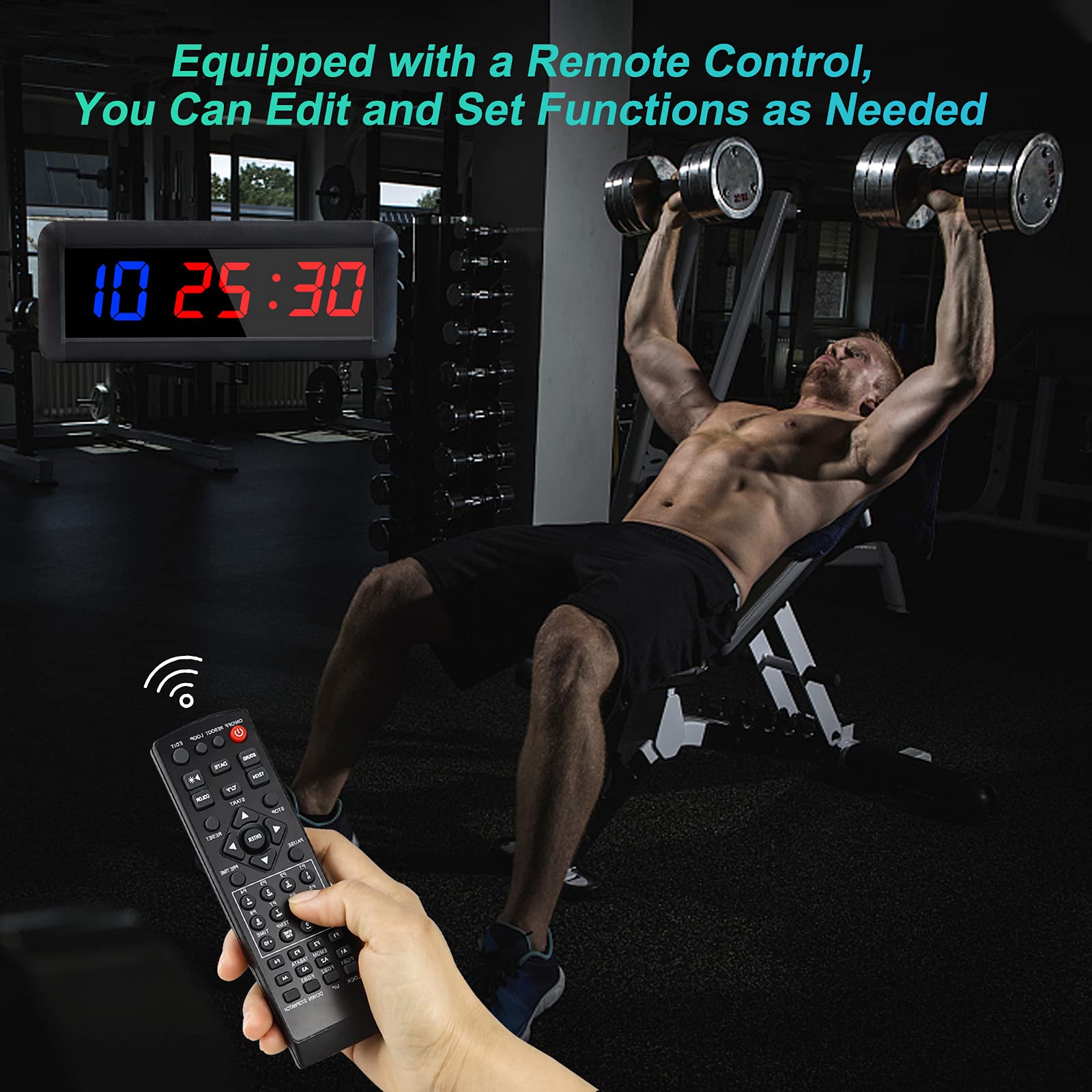 LED Minuterie d'intervalle, Compte à rebours Horloge,Chronomètre, Minuterie de Gymnastique avec télécommande, Minuterie d'entraînement pour la Remise en Forme au Garage à Domicile(Bleu/Rouge)