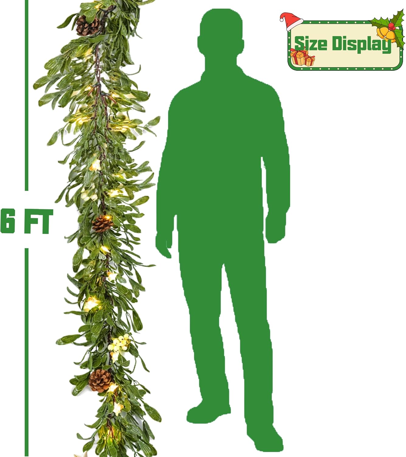 6FT Pre-lit Christmas Garland with 20 LED,Artificial Greenery Pine Garlands with Star Berry,Battery Operated with Timer for Indoor Outdoor Office Winter Holiday Decor - Image 4