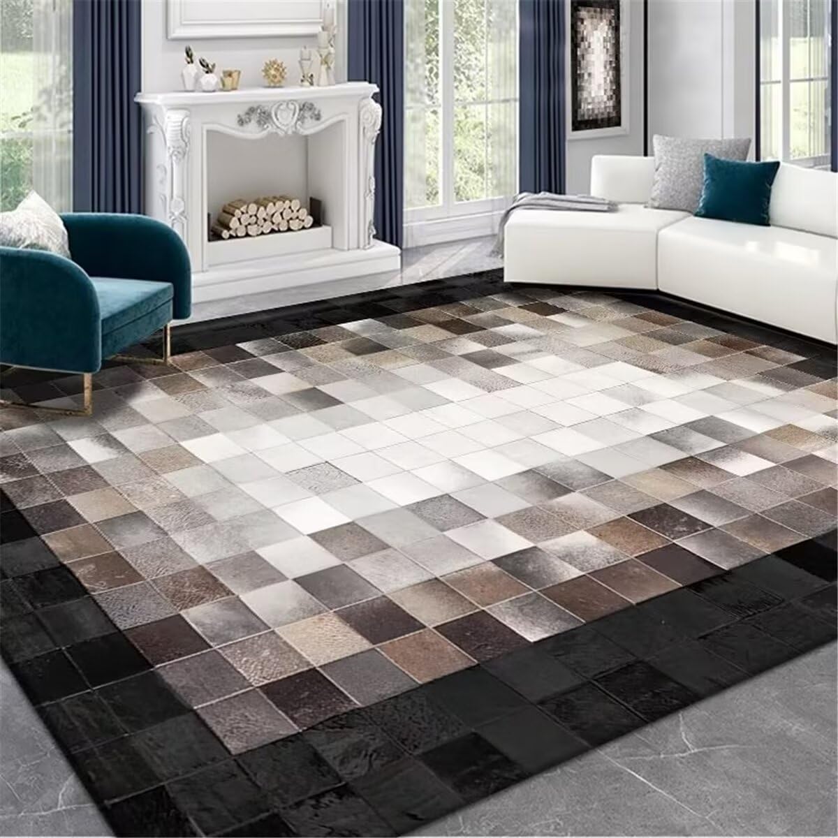 Tapis de salon moderne géométrique gris deco chambre garçon bleu lavable 180x280cm