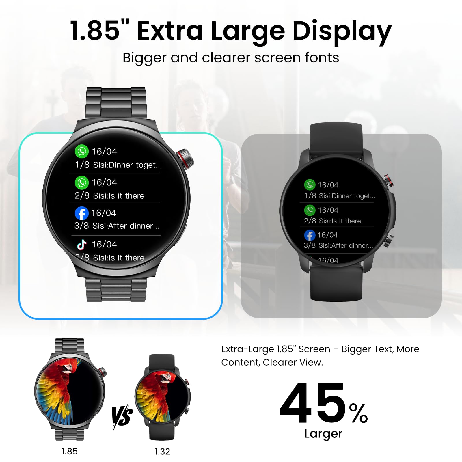 AMAZTIM Smart Watch for Men, 1.85" Ultra-Large HD Display, 120-Day Battery Life with 1000mAh Charging Case, Military-Grade Materials,Answer/Dial Calls, 24/7 Heart Rate & Sleep Monitor,Android & iOS