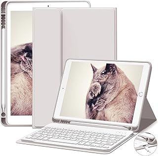Keyboard Case for iPad iPad 9th Gen 2021/iPad 8th Gen 2020/iPad 7th Gen 2019 10.2 Inch,Detachable Wireless Bluetooth Keyboard,Slim Keyboard Cover with Pencil Holder,Auto Sleep/Wake, Gray