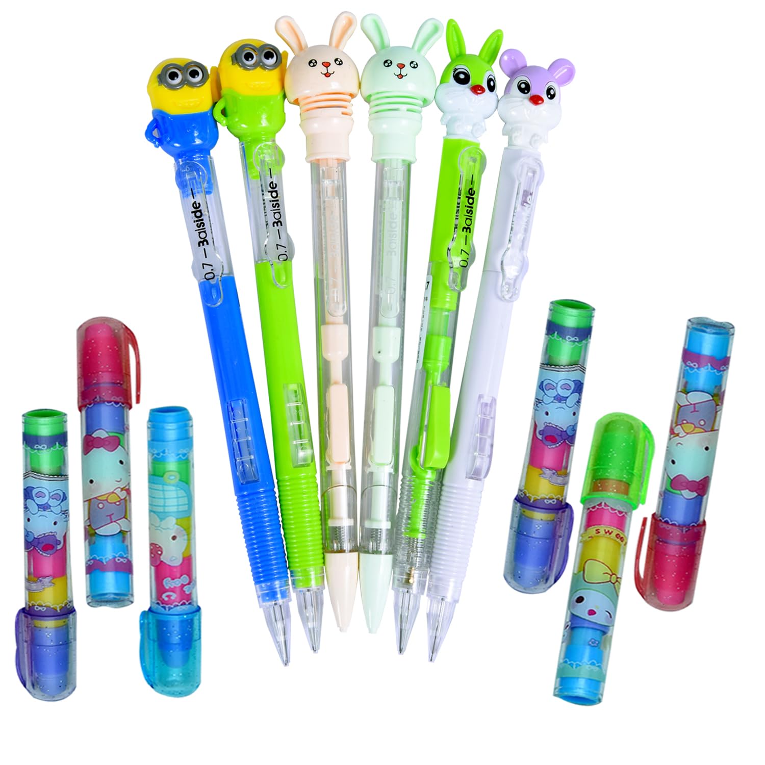 Side Click Pencil and Rocket Eraser | Birthday Party Return Gift | Set of Mechanical Pencil and Fancy Rocket Erasers (Pack of 10)