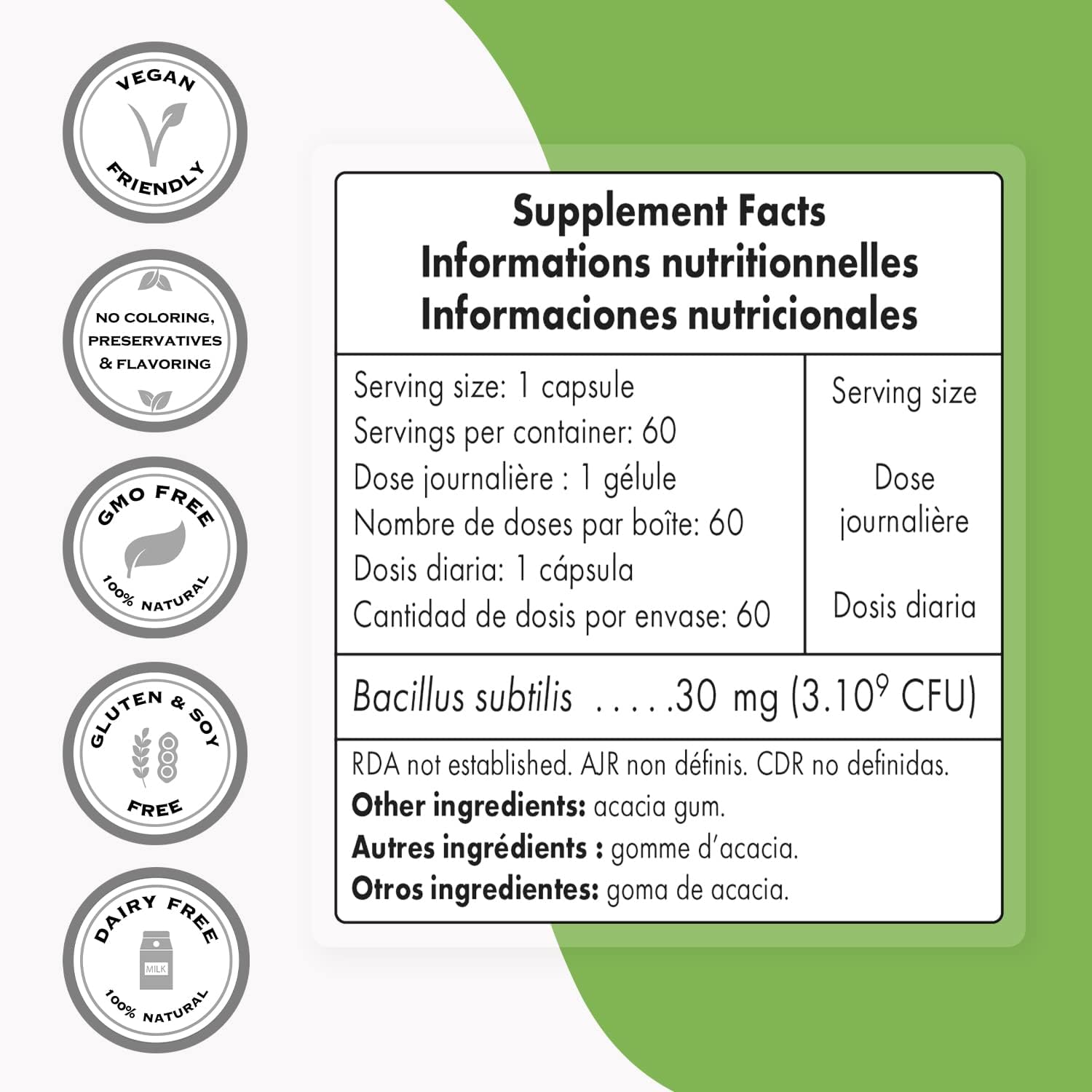 Supersmart - Bacillus Subtilis 3 Billion CFU Per Day - Probiotic Strain - Improves Natural Defenses & Helps with External Attacks | Non-GMO & Gluten Free - 60 DR Capsules