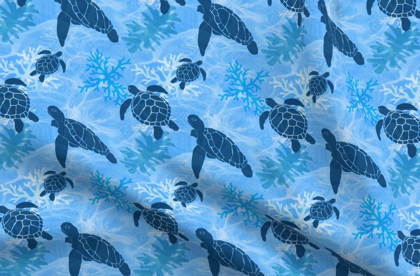 Spoonflower Fabric - Sea Turtle Dreams Tropical Island Ocean Life Turtles Beach Printed on Minky Fabric by The Yard - Sewing Baby Blankets Quilt Backing Plush