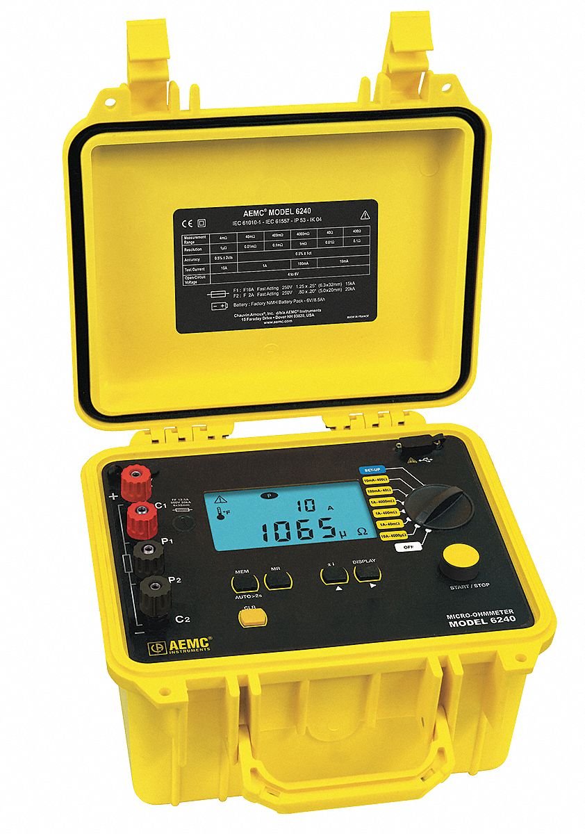AEMC 6240 10-Amp Micro-Ohmmeter, 1µ Ohms to 400 Ohms