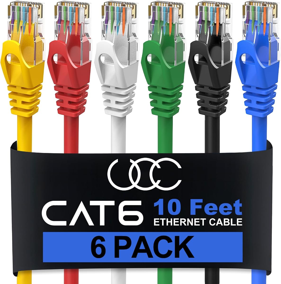 Cat6 Ethernet Cable, 10 Feet(6 Pack) LAN, utp Cat 6, RJ45, Network Cord, Patch, Internet Cable - 10 Feet | Cat6 Patch Cable, High Speed 10Gbps 500Mhz, RJ45 LAN Internet Cable, For Computer Modem Router PS4/5