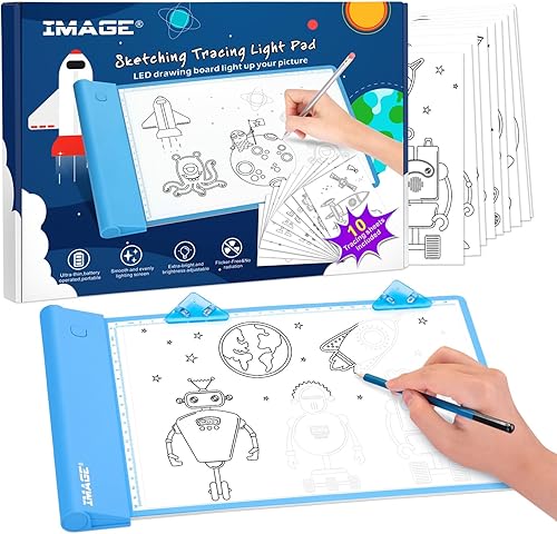 IMAGE Almohadilla de trazado iluminada, tableta de dibujo azul, tablero para colorear para niños y niñas, regalo para niños y niñas (incluye 10