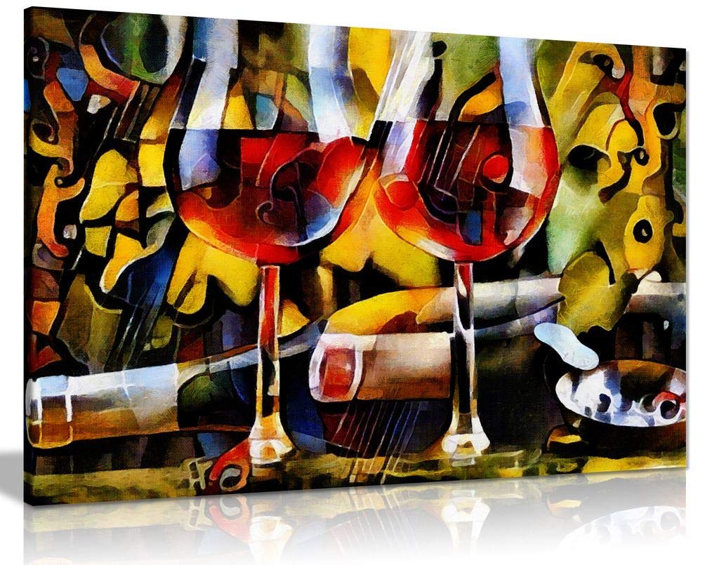 Panther Print Kitchen Wines Cubism Canvas Wall Art Picture Print (36X24)
