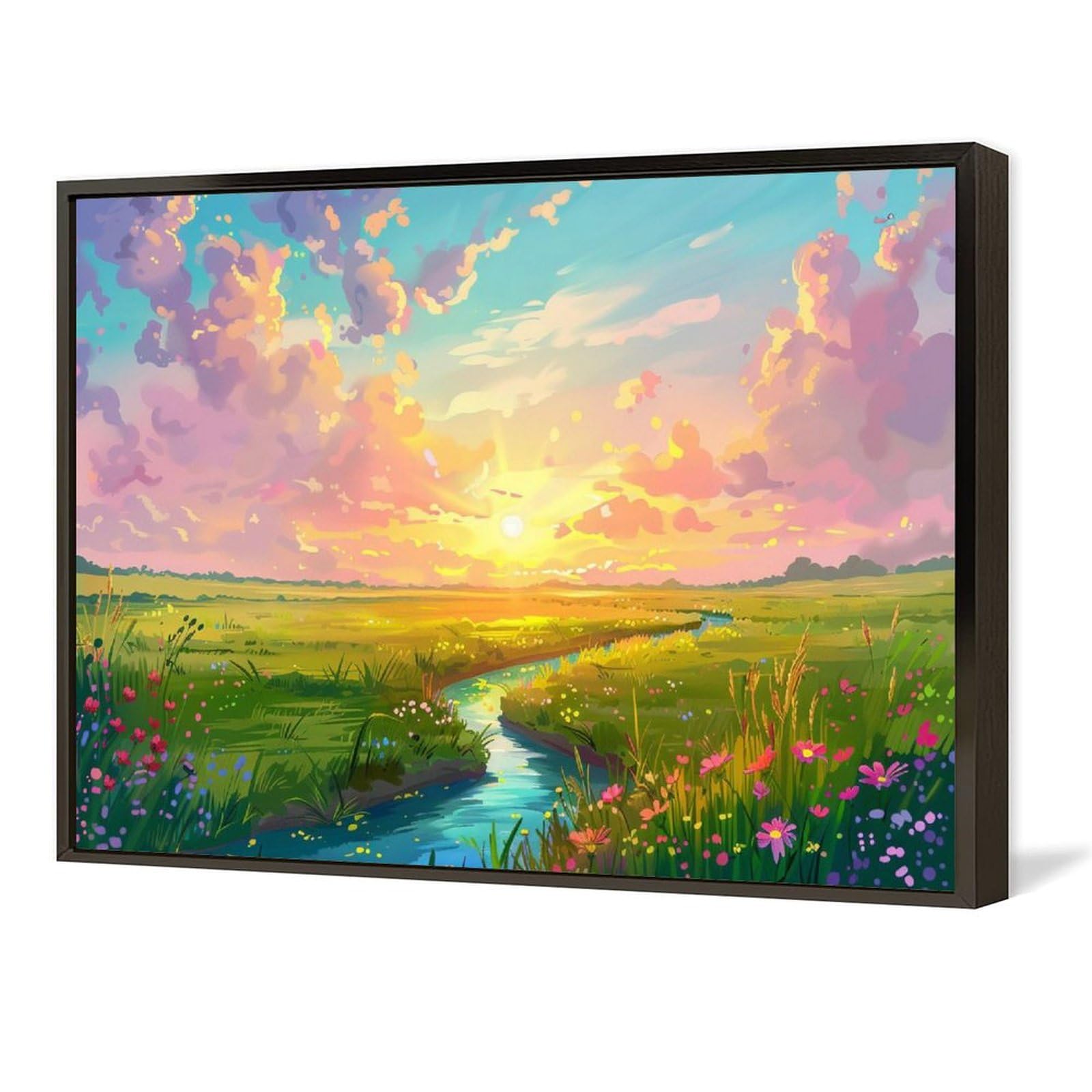 絵画 インテリア　絵　油絵　uF6-063203　風景（田園風景、朝陽、夕陽） Amazon.co.jp: 絵画 田園地帯の夕日の眺め アートパネル