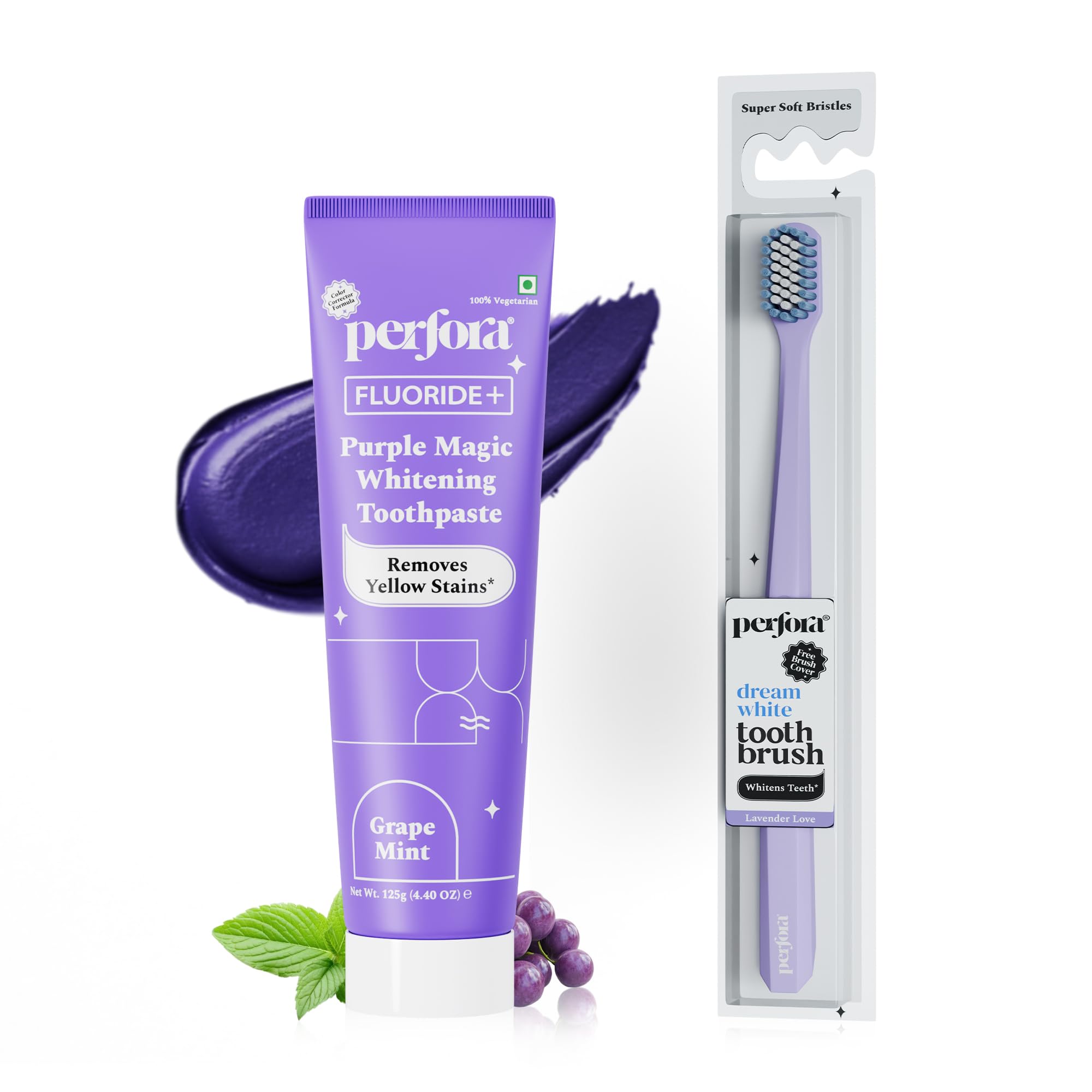 Perfora Teeth Whitening Combo | Manual Toothbrush & Purple Toothpaste-125gm | Enamel-Safe & Sensitivity-Free Oral Care Formula For Tooth Stain Removal | Super Soft Bristles For Sensitive Teeth-picture-14