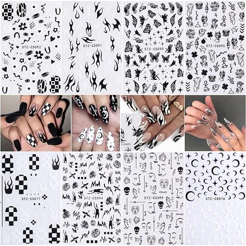 8 hojas de calcomanías divertidas de grafiti, suministros de uñas, calcomanías de uñas autoadhesivas 3D, estrellas, luna, mariposa, rejilla, llama, disponible en Yaxa Peru