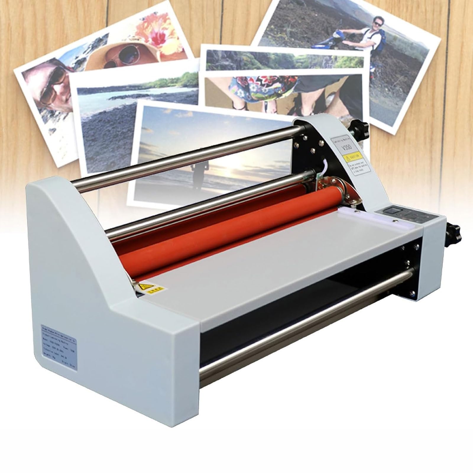 Jednostronny i dwustronny laminator rolkowy, Laminator rolowy na gorąco o średnicy 350 mm z 4 rolkami, Maszyna do laminowania na gorąco na zimno, z regulacją 0-180 ℃, do dokumentów, zdjęć i kart