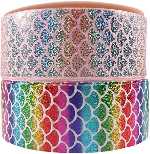 Miniatura 2 de Tvoip Cinta láser colorida impresa de sirena de 1 pulgada de 0.984 in, 10 yardas, materiales hechos a mano, decoración de fiesta de boda, cinta