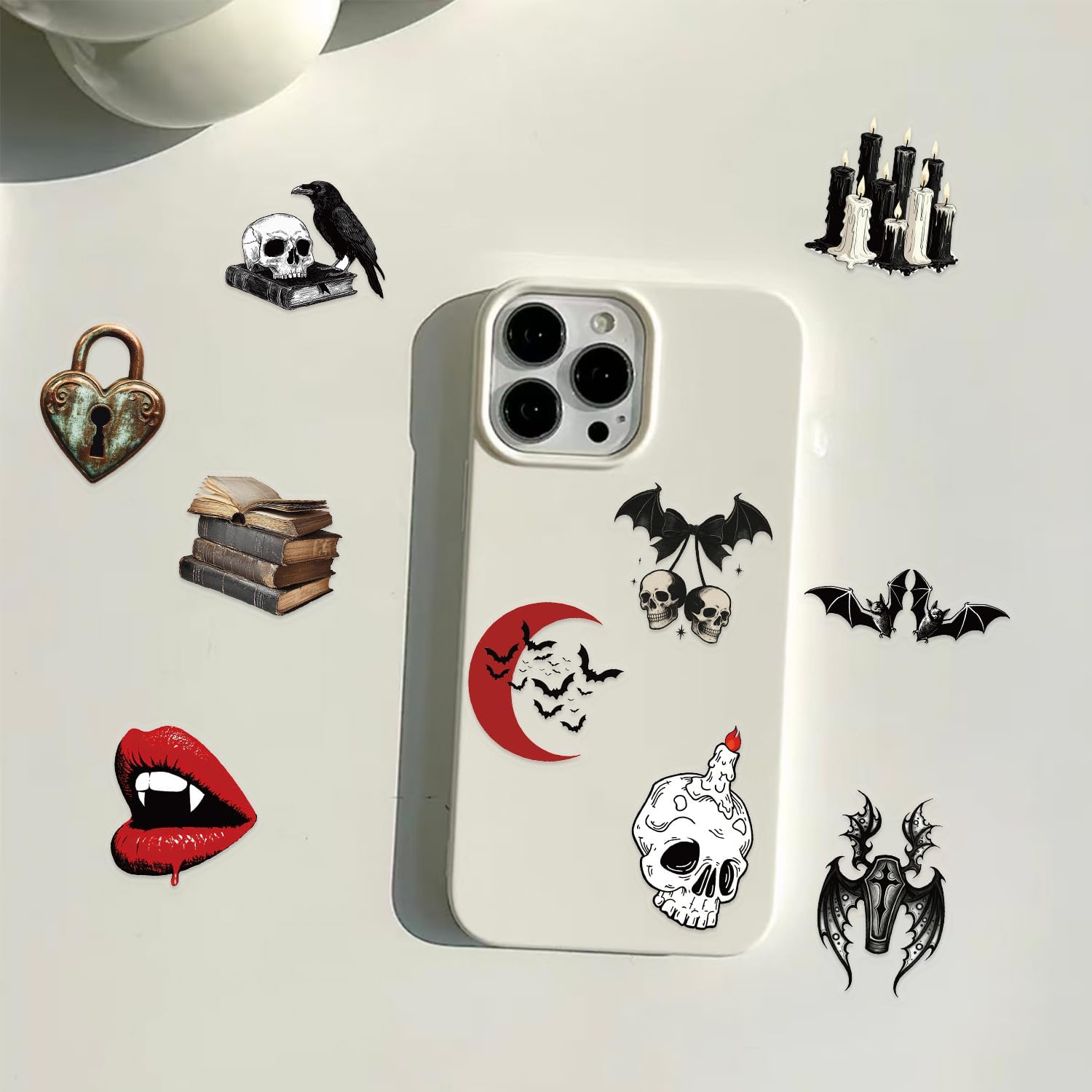 50PCS Gothic Vintage Stickers Dark Medieval Aesthetic Clear Scrapbook Stickers Black Red Skull Raven Bat Rose Waterproof Decals for Journaling Laptop DIY Craft