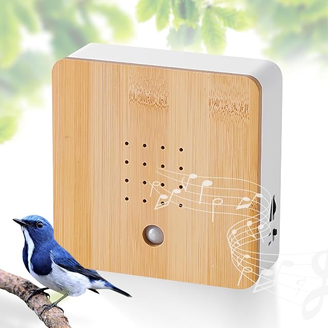 GOEDCH Moderna caja de cantos de pájaros con soporte de pared: caja de sonido de la naturaleza