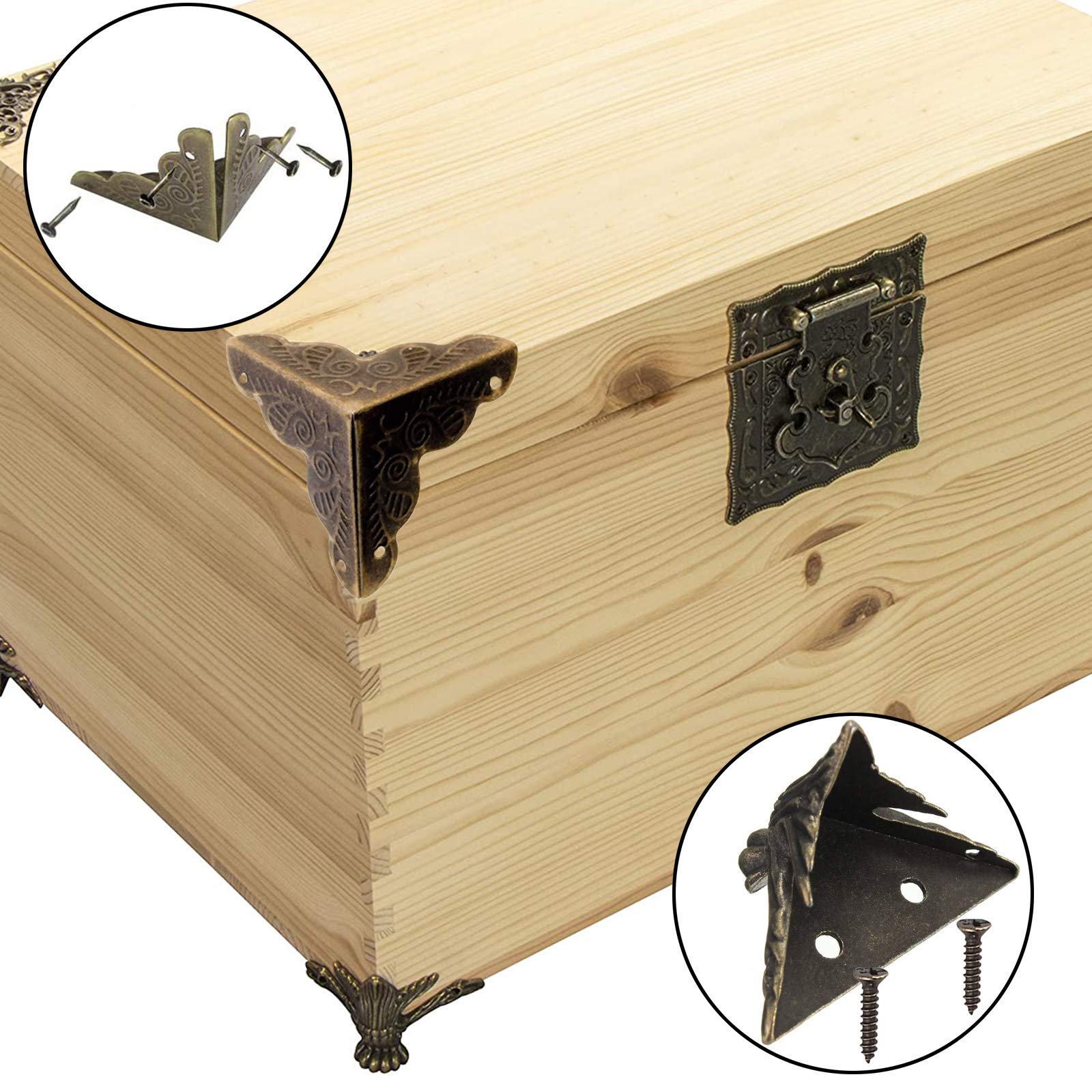 1pcs Clasp Box Lock Decorative Antique 8pcs Corner Decorative Protection Cover 4pcs Metal Hinge 4pcs Decorative Corner Foot for Bronze Wooden Jewelry Box - Image 4