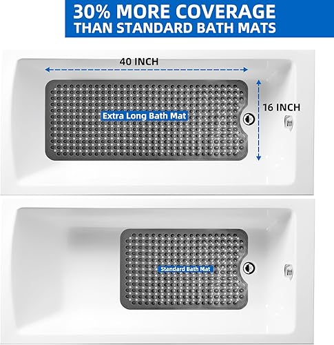 Miniatura 6 de MOONFLY Tapete para ducha y bañera, 40 x 16 pulgadas, extra largo, antideslizante, con ventosas y agujeros de drenaje, lavable a máquina y