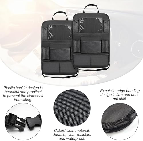 Miniatura 3 de Hanemia Paquete de 2 organizadores de respaldo de asiento de automóvil, almacenamiento de asiento trasero con soporte de pantalla táctil, protector